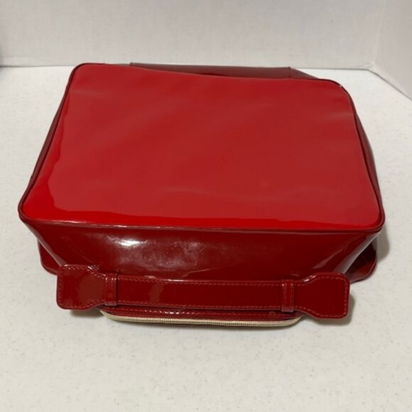 Estee Lauder Red Vinyl Cosmetic Make Up Zip Train Travel Case Bag 11.5"w/Handle - Picture 5 of 16
